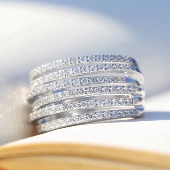 NEW 6.4 ct Silver  Round Diamond Multi Layer Ring - Picture 7 of 8